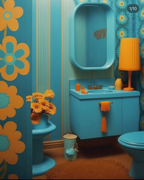 70s Bathroom Decor, Funky Bathroom, Vintage Living Room Decor, 70s Interior Design, Kitschy Decor, 70s Interior, Retro Interior Design, Bohemian Living Rooms, 70s Home