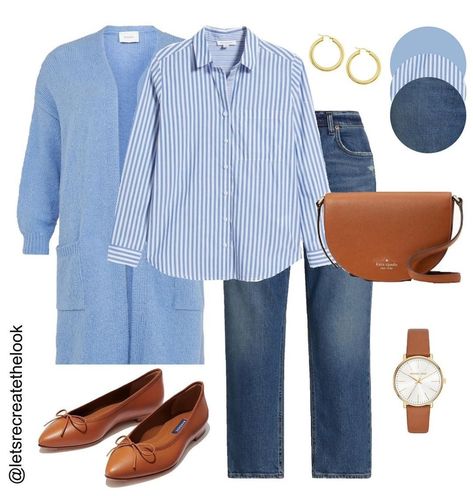 Blue And White Striped Shirt Outfit, Light Blue Shirt Outfit, Blue Tshirt Outfit, Blouse Outfit Work, Curvy Work Outfit, White Striped Shirt Outfit, Blue Striped Shirt Outfit, Sunday Fashion, A Blessed Sunday