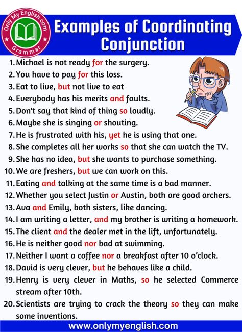 Examples of Coordinating Conjunction Conjunction Worksheet, English Speaking For Kids, English Conversation For Kids, Conjunctions Worksheet, Speaking Activities English, English Opposite Words, Grammar Notes, Tatabahasa Inggeris, Coordinating Conjunctions