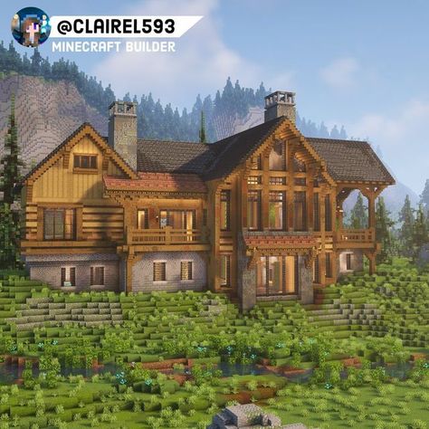 Claire1593 on Instagram: "Montana Log Cabin Built with @airtugmc , @waspycraft1 , & @paintergigi . Based on a drawing of a house in Montana. —————————————— Shaders: Complementary Let me know what you think! —————————————————————————— #minecraft #minecraftbuilds #minecraftmemes #minecrafthouses #minecraftjavaediton #mcjava #minecraftbuild #minecrafthouse #minecraftarchitecture #minecraftmedieval #minecraftsurvival #minecraftcabin." Minecraft Log Cabin Blueprint, In Mountain House Minecraft, Minecraft Mountain House Interior, Minecraft Buildings Houses, Minecraft Big Base, Minecraft Cabin House, Mountain Base Minecraft, Minecraft Mansion Blueprints, Minecraft Houses Mansions