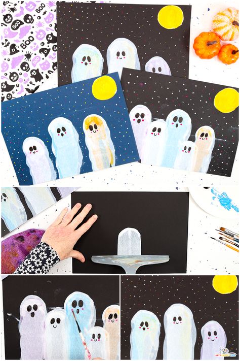 Get creative this Halloween with our easy squeegee ghost painting tutorial! Perfect for kids of all ages, this fun craft is ideal for parties or group activities. Learn how to make spooky, colorful ghosts step-by-step! Painting Ghosts, Squeegee Art, Squeegee Painting, Simple Ghost, Kids Diy Ideas, Spooky Craft, October School, Art For Halloween, Ghost Painting