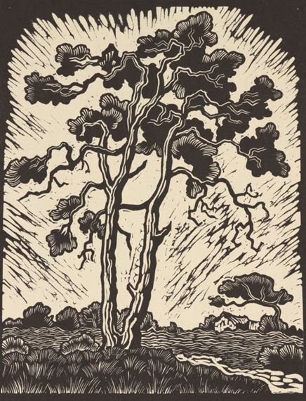 View Trees (1979) By Gregoire JohannesBoonzaier; linocut; 40.5 x 31 cm; Signed; . Access more artwork lots and estimated  realized auction prices on MutualArt. Woodcut Art, South African Art, Trees Art, Duck Art, Relief Printing, Linocut Art, Woodcuts Prints, Wood Engraving, Lino Print