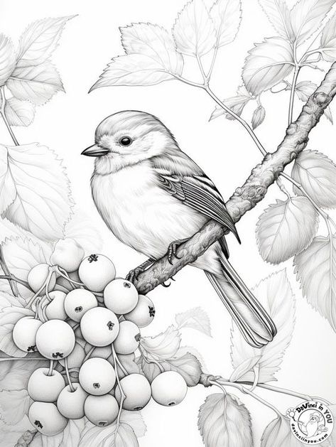 Printable Birds Free, Grayscale Coloring Books Free, Colouring Pages For Adults Printable Free, Adult Coloring Pages Free Printable, Kids Colouring Printables, Leafy Background, Bird Sitting On A Branch, Free Printables For Kids, Bird Sitting