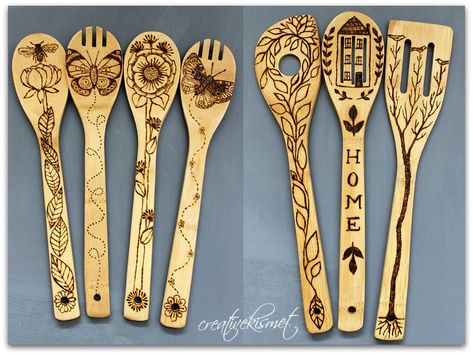 wood burning bamboo spoons | Flickr - Photo Sharing! Wood Burn Spoons, Pyrography Designs, Wood Burning Pen, Wood Burn Designs, Pyrography Patterns, Spoon Art, Woodburning Projects, Pyrography Art, Wood Burning Crafts