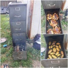 Recycled up cycled filing cabinet smoker Filing Cabinet Smoker, Homemade Smoker Plans, Build A Smoker, Diy Smoker, Smoker Plans, Outdoor Smoker, Homemade Smoker, Meat Smoker, Metal Filing Cabinet