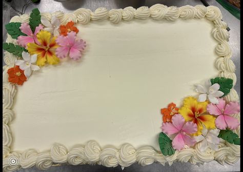 Hawaiian themed cake Tropical Sheet Cake, Hawaiian Themed Cake, Hawaiian Theme Cakes, Hawaiian Birthday Cakes, Small Posters, Hawaiian Cake, 25 Birthday, Hawaii Theme, Birthday Sheet Cakes