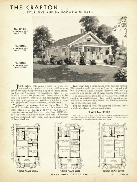 The Crafton: Perhaps Sears Most Popular Kit Home | Sears Modern Homes Sears Home Plans, Sears Kit Homes Floor Plans, American Craftsman House, Sears House Plans, Sears Catalog Homes, Sears Kit Homes, Kit House, Bedroom Bungalow, Craftsman Farmhouse