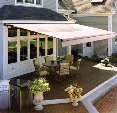 Outdoor Kitchen Awning, Retractable Deck Awning, Awnings Over Decks, Patio With Retractable Awning, Patio Awning Retractable, Retractable Awnings Over Patio, Outdoor Retractable Awning, Outdoor Awning Ideas Patio Shade, Awnings For Patios