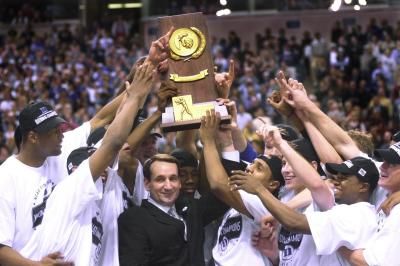 2001 Men's Basketball National Champions  The 2001 NCAA Championship was earned in an 82-72 victory over the Arizona Wildcats.  Led by Shane Battier, National Player of the Year, along with Mike Dunleavy, Chris Duhon and Carlos Boozer, the Blue Devils won their third National title in men's basketball. Carlos Boozer, Duke Blue Devils Basketball, Basketball Tricks, Coach K, Ncaa Championship, Basketball History, Basketball Camp, Duke Blue Devils, Basketball Leagues