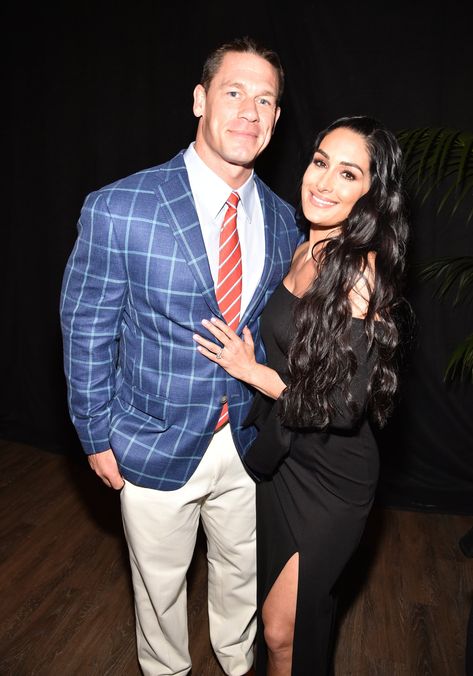 John Cena and Nikki Bella at 2017 MTV Movie and TV Awards John Cena And Nikki Bella, John Cena Nikki Bella, John Cena And Nikki, Famous Twins, Nikki And Brie Bella, Bella Hair, Brie Bella, Tv Awards, Bella Twins