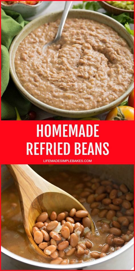 Easy and creamy homemade refried beans that are flavorful and perfect as a side or in some of your favorite recipes like tostadas and burritos! #refreidbeans #beansrecipe #mexicanrecipes #sidedish Creamy Refried Beans, Make Refried Beans, Homemade Refried Beans, Refried Beans Recipe, Life Made Simple, Frijoles Refritos, Pinto Beans, Mexican Food Recipes Authentic, Mexican Recipes