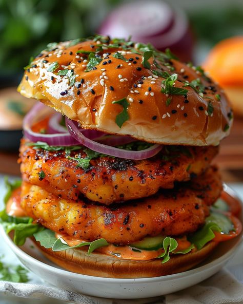 Spicy Vegan Aloo Tikka Burger🍔 Perfect for BBQ season this one packs a punch! Follow @plantiful.palate for more recipes🗒️ Recipe: Ingredients: - For the Aloo Tikka Patties: - 4 large potatoes, boiled and mashed - 1 tsp cumin seeds - 1 tsp garam masala - 1/2 tsp turmeric powder - 1/2 tsp red chilli powder - Salt to taste - 2 tbsp fresh coriander, chopped - 100g chickpea flour - Oil for deep frying - For the Spicy Vegan Burger Sauce: - 100ml vegan mayonnaise - 2 tbsp sriracha sau... Vegan Burger Sauce, Aloo Tikka, Red Chilli Powder, Vegan Mayonnaise, Burger Sauce, Vegan Burger, Deep Frying, Chickpea Flour, More Recipes