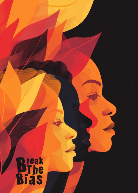 An inspiring portrayal of diversity and unity, this image features a cascade of faces in a harmony of warm colors, each representing different identities and stories. The layered profiles in shades of red, orange, and yellow symbolize the interconnected nature of our experiences. 'Break The Bias' boldly invites us to dismantle the barriers of prejudice that divide us. Pin this artwork to celebrate the beauty of diversity and the collective journey towards a more inclusive world. Inclusion Artwork, Unity Art Design, Diversity Symbol, Red And Yellow Background, Diversity Drawing, Strength Art, Diversity Art, Woman In Profile, Profile Set