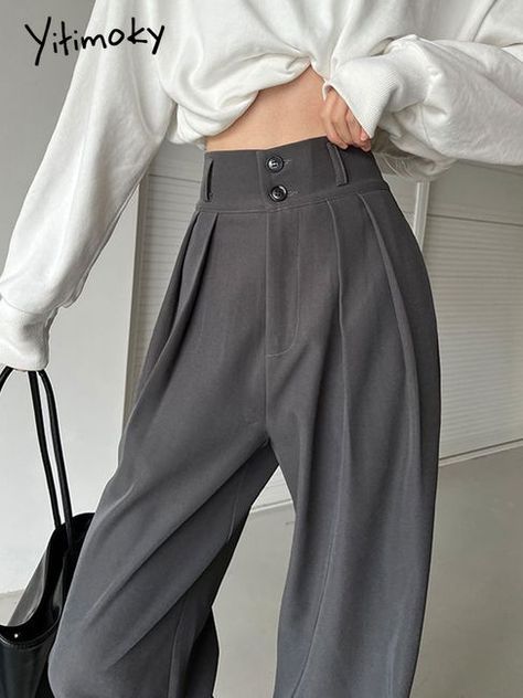 none Suit Pants For Women, Wide Leg Trousers Casual, Black Suit Pants, White Pants Women, Costume Noir, Fashion Feminine, Women Jogger Pants, Black Suit, Cargo Pants Women