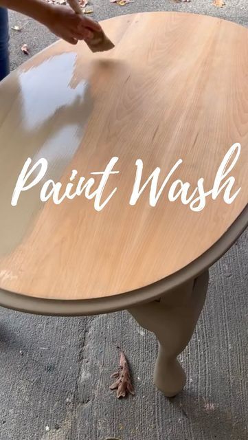 Christina | Furniture Artist | DIY on Instagram: "Save this tip for later! I start with raw wood for a paint wash, then use about two parts water and one part paint. It is never exact every time. I do a test spot then add more water or paint as needed. Then I wipe it back with a cloth. I will wait to see how it looks when it dries and determine if it needs a second coat. Color is “Algonquin” by @fusionmineralpaint #paintwash #furnitureflip #furnitureartist #tips" Washed Painted Furniture, Whitewash Painted Wood, Color Washed Furniture, Watered Down Paint On Wood, How To Paint Wash Wood, Painted Dining Table And Chairs Colors, Paint Washed Furniture, Tan Paint Wash Furniture, Fusion Mineral Paint Algonquin Wash