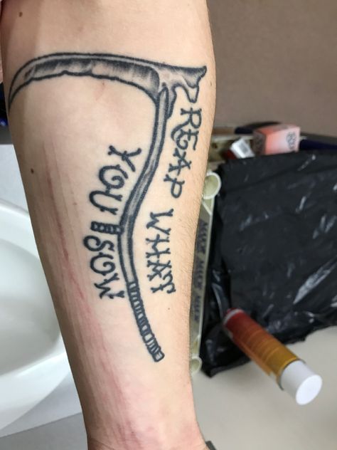 Reap what you sow You Reap What You Sow Tattoo, Reap What You Sow Tattoo, Reap What You Sow, Tattoo Inspo, Fish Tattoos, Jesus Fish Tattoo, Hand Tattoos, Tattoo Quotes, Body Art