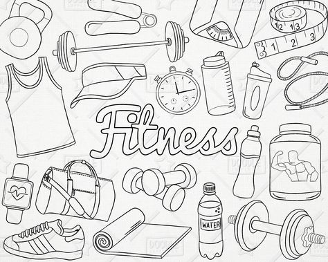 Workout Clipart, Gym Clipart, Fitness Vector, Doodle Background, Drawing Exercises, Bullet Journal Doodles, Journal Doodles, Oct 1, Bullet Journal Ideas Pages