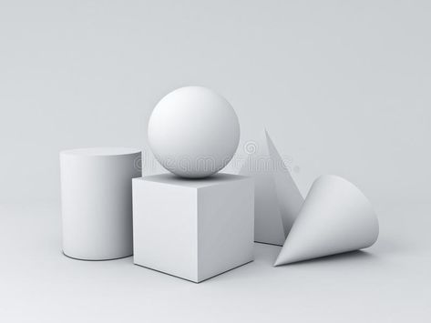 White Geometry 3D Graphic Shapes Cube Pyramid Cone Cylinder Sphere isolated on white background royalty free illustration Cube Cylinder Sphere Cone Drawing, Drawing Group, 3d Pyramid, Shapes Lessons, Graphic Shapes, Geometric Figures, Geometric 3d, Geometry Art, Free Illustration