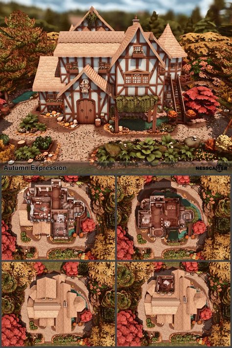 Sims 4 Tudor House Floor Plan, Sims 4 Witch House Layout, Sims 4 Big Cottage House, Sims 4 Park Ideas Layout, Sims Spellcaster House, Sims 4 Witches House, Sims 4 Fairy Cottage, Sims Fairy House, Sims 4 Hobbit House