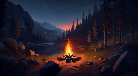 Free photo forest campfire at night flam... | Free Photo #Freepik #freephoto #campfire #bonfire #camping-illustration #night-forest Forest Campfire, Campfire Drawing, Bonfire Lit, Night Illustration, Candle Smells, Balsam Fir, Forest Illustration, Night Forest, Fantasy Map