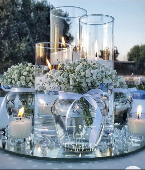 Classic Blue Wedding, Blue Wedding Decorations, Babies Breath, Wedding Centerpieces Diy, Wedding Table Decorations, Diy Centerpieces, Wedding Table Centerpieces, Wedding Deco, Floral Centerpieces