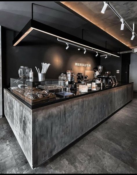 Industrial Coffee Shop, Cafe Bar Interior, Coffee House Design, Modern Coffee Shop, Cafe Counter, Modern Restaurant Design, Restaurant Aesthetic, Industrial Cafe, Coffee Bar Design