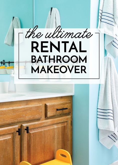 Small Rental Bathroom, Rental Bathroom Makeover, Renter Friendly Decorating, Rental Makeover, Bathroom Cabinet Makeover, Rental Bathroom, Diy Bathroom Makeover, Bathroom Vanity Makeover, Oak Bathroom