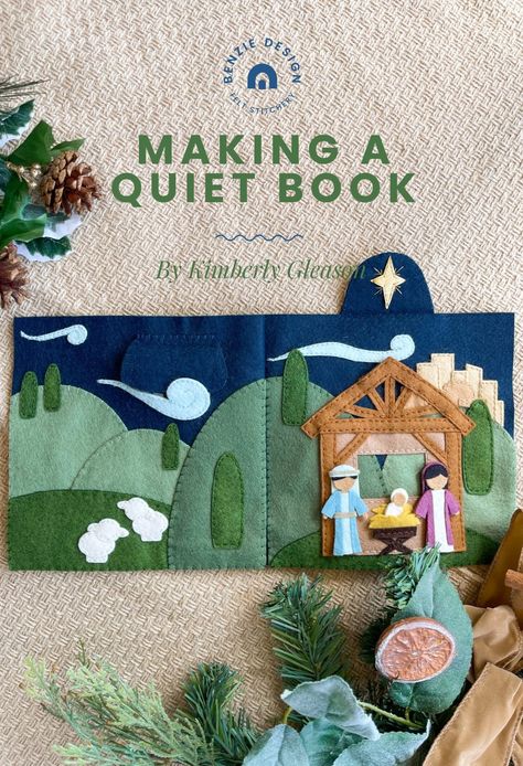 Learn some of the tips and tricks to making a beautiful, lasting quiet book for your little ones! Tutorial by Kimberly Gleason of Blueberry Patterns for Benzie Design. #silentnight #quietbook #childsplay #heirloomquality #imagination #feltcrafts #benziefelt Felt Nativity, Bible Quiet Book, Quiet Book Pattern, Felt Christmas Stockings, Book Pattern, Sock Puppets, Quiet Book Patterns, Felt Book, Personalized Stockings