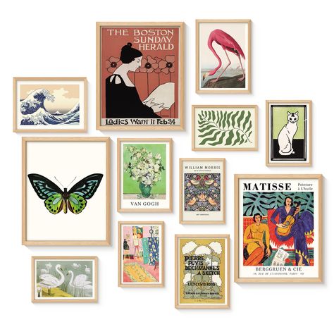 PRICES MAY VARY. Set of 12: Comes with 5pcs 4*6" 4pcs 5*7" 3pcs 8*10" eclectic home wall decors (unframed), removable double sided adhesive dots and some small stickers. Material: These eclectic wall decors are printed using gallery quality inkjet on 300gsm semi-gloss paper, with a waterproof matt film on the cover to resist moisture and dust, adding texture and enhancing the detail of each image. Wall Decor Aesthetic: Our eclectic wall art offers a variety of styles, from vintage, modern minima Modern Victorian Decor, Maximalist Wall Decor, Eclectic Decor Vintage, Flower Power Art, Prints For Bedroom, Vintage Wall Art Prints, Gloss Art, Eclectic Wall Decor, Image Wall