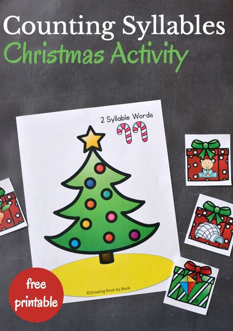 A Christmas activity to work on syllable counting to build phonological awareness. Christmas Rhyming Activities, Christmas Rhyming, Christmas Literacy Centers, Christmas Literacy Activities, Counting Syllables, Christmas Literacy, Syllables Activities, December Kindergarten, Preschool Christmas Activities