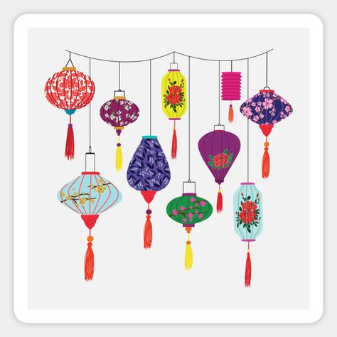 Traditional Vietnamese floral lanterns in bold patterns and bright colors. These Asian lanterns were hand drawn and designed by me, Jennifer Ladd. -- Choose from our vast selection of magnets to match with your desired size to make the perfect custom magnet. Pick your favorite: Movies, TV Shows, Art, and so much more! Available in two sizes. Perfect to decorate your fridge, locker, or any magnetic surface with. Asian Inspired Art, Aka Tattoo, Lanterns Drawing, Vietnamese Lanterns, Asian Lanterns, Lantern Drawing, Frames Design Graphic, Lantern Tattoo, Frames Design