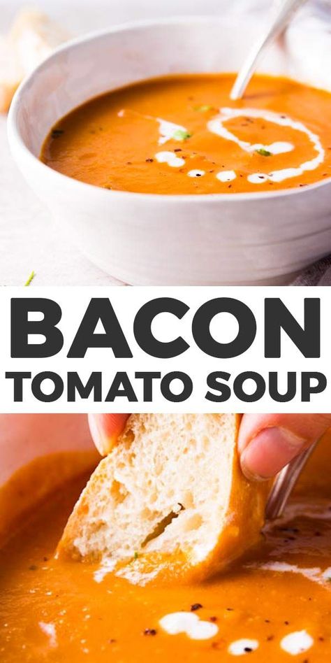 Bacon Soup Recipes, Homemade Tomato Soup, Soup With Bacon, Cream Soup Recipes, Tomato Soup Easy, Tomato Soup Homemade, Soup Appetizers, Bacon Soup, Bacon Tomato