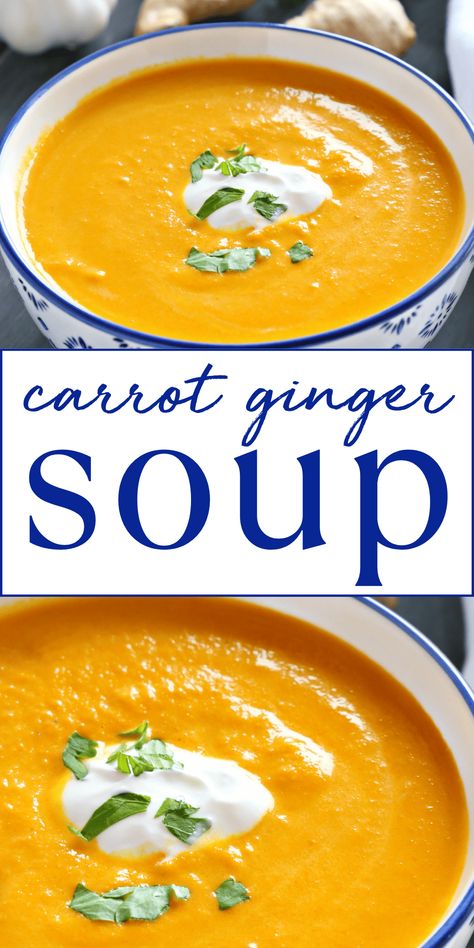 Carrot Ginger Soup Recipe, Vegan Carrot Soup, Turmeric Soup, Spicy Carrots, Creamy Carrot Soup, Fresh Carrots, Carrot Ginger Soup, Ginger Soup, Carrot And Ginger