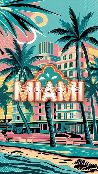 Retro Miami Beach Neon Artwork"- Miami Florida travel poster by stickercuffs | Redbubble Miami Vice City Aesthetic, South Beach Miami Aesthetic, Miami Poster Design, Miami Vaporwave, Miami Illustration, Miami Branding, Miami Vice Aesthetic, Vice Aesthetic, Miami 80s