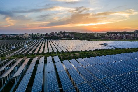 Solar power plant by liufuyu. A solar power plant in a beautiful sunset #Sponsored #plant, #power, #Solar, #liufuyu Solar Power Plant, Plant Aesthetic, Power Plant, Beautiful Sunset, Ecology, Solar Power, Solar, Graphic Design, Plants