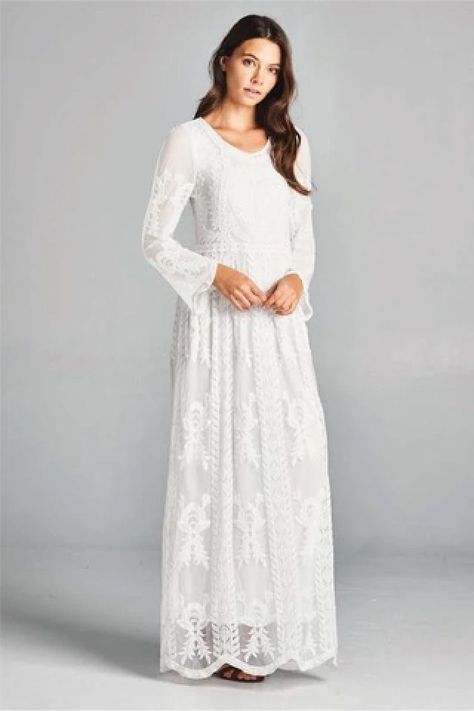 15 beautiful temple dresses & sweaters any Latter-day Saint woman would love - LDS Living Sambalpuri Dress, Lds Temple Wedding Dress, Temple Wedding Dresses, White Lace Outfit, Modest Wedding Dresses Lds, Temple Dresses, Wedding Dresses Lds, Most Beautiful Places On Earth, Beautiful Temple