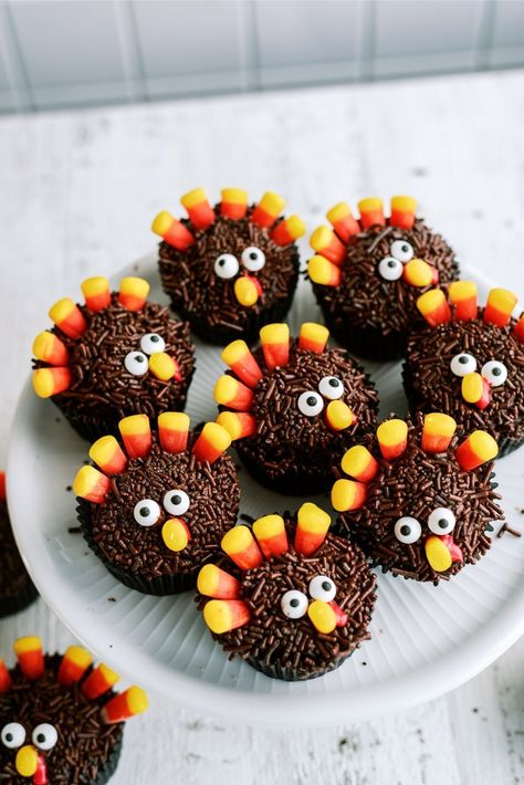 Turkey cupcakes are such a fun Thanksgiving dessert recipe to make. They are super festive and not to mention delicious! A fun DIY to do with your kids. Frosting For Chocolate Cupcakes, Kid Friendly Thanksgiving, Turkey Cupcakes, Thanksgiving Cupcakes, Turkey Treats, Thanksgiving Desserts Table, The Girl Who Ate Everything, Fun Thanksgiving Desserts, Thanksgiving Desserts Easy