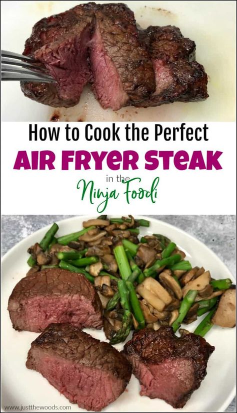 See how to cook the perfect Ninja Foodi steak in the air fryer. This healthy and simple Ninja Foodi steak recipe cooks perfectly tender and delicious. Ninja Foodi recipes, steak in the foodi. #ninjafoodirecipes #ninjafoodisteak Steak In Ninja Foodi Grill, Steaks In Ninja Foodi Grill, Ninja Foodie Steak Recipe, Ninja Steak Recipes, Ninja Foodi Steak Recipes, Ninja Foodi Grill Recipes Steak, Ninja Foodie Steak, Ninja Foodi 9 In 1 Recipes, Ninja Foodi Keto Recipes