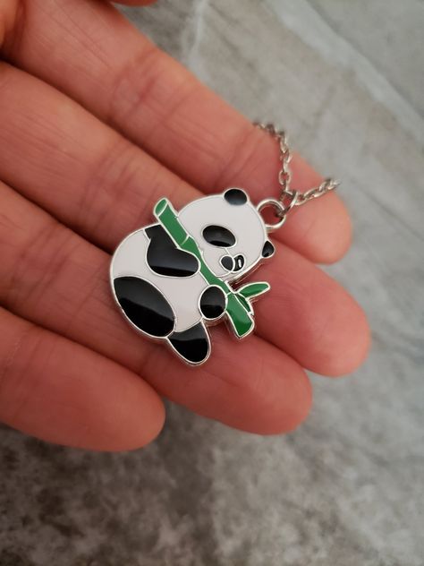 Panda Bamboo Enamel Charm Silver Necklace, Black and White, Green, Nature Inspired, Unique Gift Ideas, Gift for her, jingsbeadingworld This necklace features an enamel panda charm on dull silver chain with a lobster clasp. Panda Things, Panda Stuff, Panda Jewelry, Nice Tattoos, Panda Charm, Princess Closet, Celtic Knot Jewelry, Celtic Knot Earrings, Window Reflection