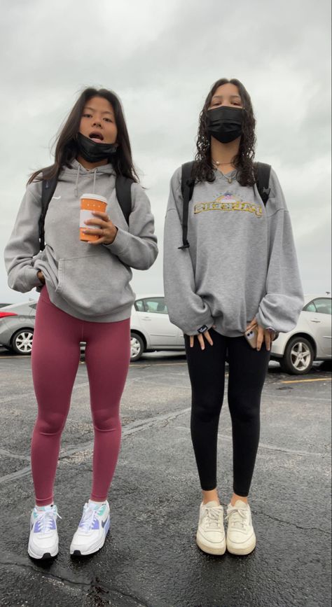 Black Leggings Outfit Sporty, Outfits With Maroon Leggings, Finals Week Outfit, Utah Girl Outfits For School, Leggings And Hoodie Outfit, Maroon Leggings Outfit, Outfit Ideas Leggings, Gray Hoodie Outfit, Oversized Hoodie Outfit