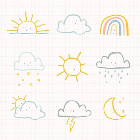 Happy Calligraphy, Illustration Rainbow, Cute Cartoon Faces, Valentines Day Doodles, Doodles Bonitos, Diary Sticker, Happy Doodles, Kawaii Cloud, Cute Diary