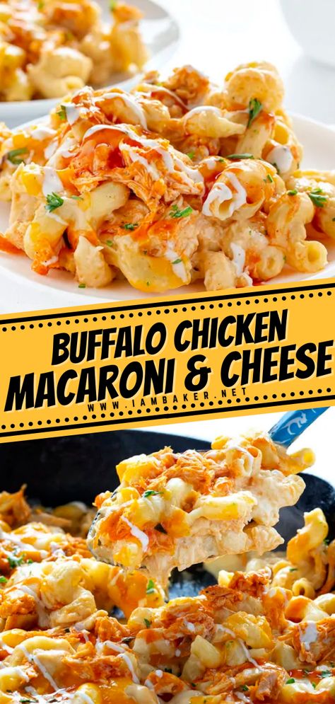 Chicken And Mac And Cheese, Buffalo Chicken Macaroni And Cheese, Chicken Macaroni And Cheese, Chicken Mac And Cheese Recipe, Chicken Casserole Recipes, Chicken Macaroni, Food For Dinner, Smoothies Vegan, Buffalo Chicken Recipes