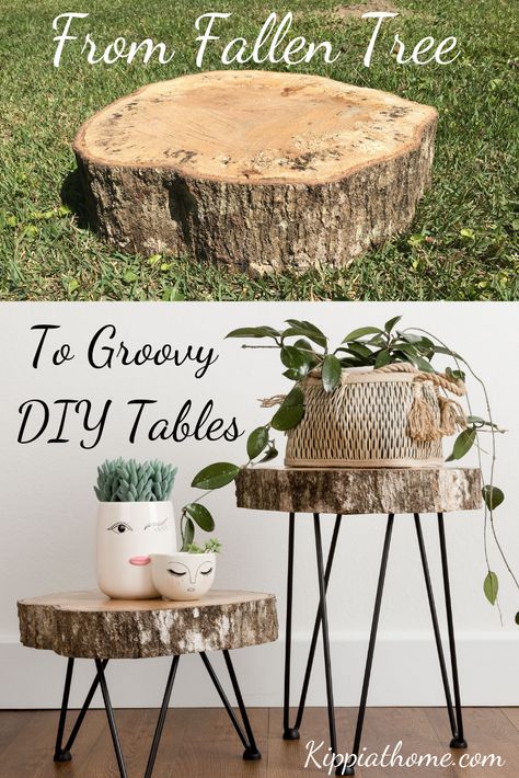 Tree Stump Slices Ideas, Making Tables Out Of Wood, Romantic Boho Bedroom, Tree Slice Art, Diy Live Edge, Diy Farmhouse Ideas, Tree Stump Table, Live Edge Tables, Bedroom Transformation