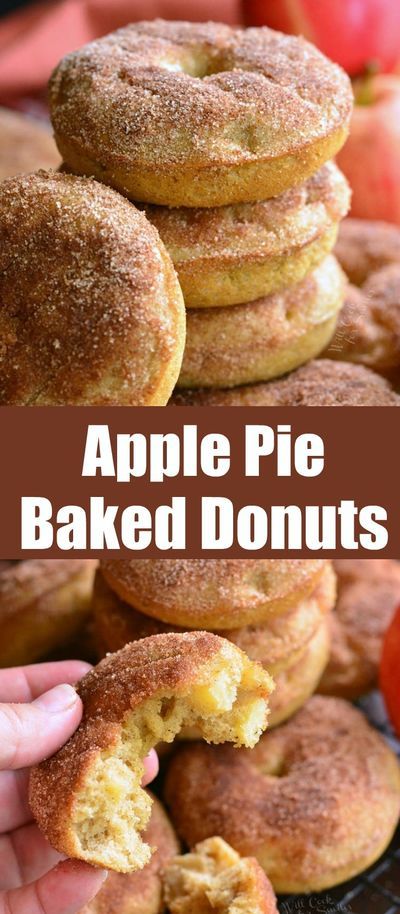 Apple Pie Baked Doughnuts. These delicious cake-like doughnuts are made with apple pie filling throughout and topped with some cinnamon sugar mixture. #applepie #bakeddonuts #donuts #Apple #pie #breakfast Apple Pie Doughnut Recipe, Apple Cake Donuts Baked, Apple Baked Donut Recipes, Apple Cinnamon Doughnut Recipe, Baked Apple Doughnut Recipes, Apple Doughnuts Baked, Apple Pie Donuts Recipe, Baked Apple Donuts Recipe, Apple Donuts Baked