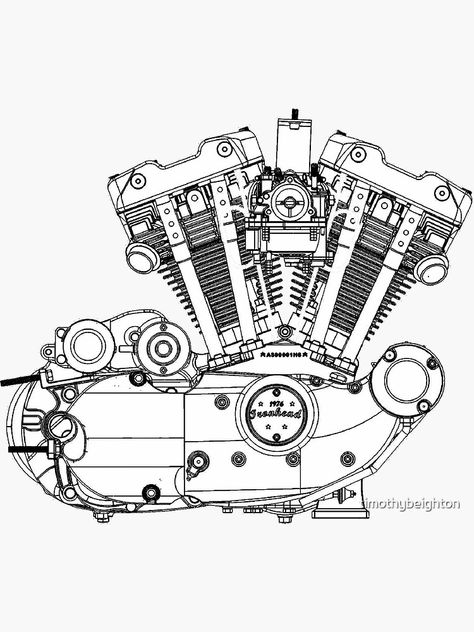 "Ironhead Sportster Diagram (Black and White)." Sticker by timothybeighton | Redbubble Patches Ideas, Ironhead Sportster, Harley Davidson Engines, Harley Davidson Sportster 1200, Harley Davidson Artwork, Harley Davidson Iron 883, Abstract Pencil Drawings, Vintage Motorcycle Posters, Sportster 1200