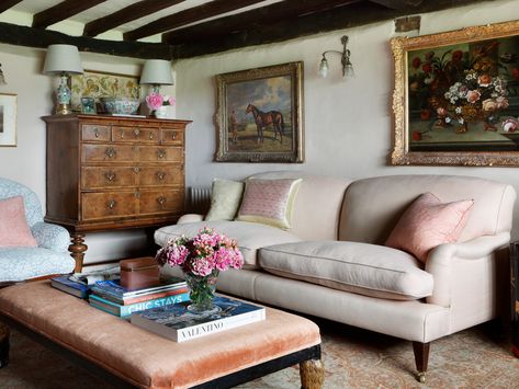 A 16th-century farmhouse in Surrey packed with charm Louise Jones, 17th Century House, London Flat, London House, Brick Flooring, Bedroom Ceiling, House Garden, Main Bedroom, Drawing Room