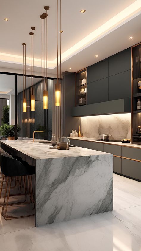 Modern Luxury Kitchen, Modern Luxury Interior, Kitchens Luxury, Modern Kitchen Design Luxury 2020, Interior Vintage, Kitchen Design Modern White, Modern Kitchen Cabinets, Kitchen Island Design, House Design Kitchen