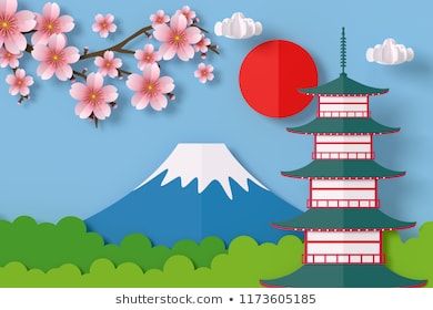 Japan Theme Classroom, South Korea Classroom Decoration, Japan Decorations For Classroom, Japanese Decor Ideas, Korea Temple, Temple Silhouette, Japan Decoration, Korean Decoration, Sakura In Japan