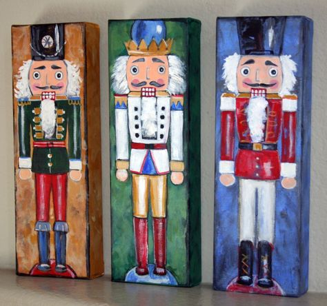 nutcracker painting | Nutcracker trio 4" x 12", acrylic on canvas Nutcracker Painting, Nutcracker Crafts, Holiday Canvas, Christmas Paintings On Canvas, Holiday Painting, Christmas Canvas, Nutcracker Christmas, Christmas Paintings, Holiday Art