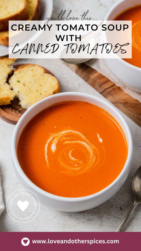 Tomato Soup Made From Canned Tomatoes, Easiest Tomato Soup, Homemade Tomato Soup With Tomato Juice, Tomato Soup Recipe Canned Tomatoes, Tomato Soup No Dairy, Tomato Soup From Diced Tomatoes, Creamy Tomato Rice Soup, Tomato Soup With Diced Tomatoes, Tomato Basil Soup Using Canned Tomatoes